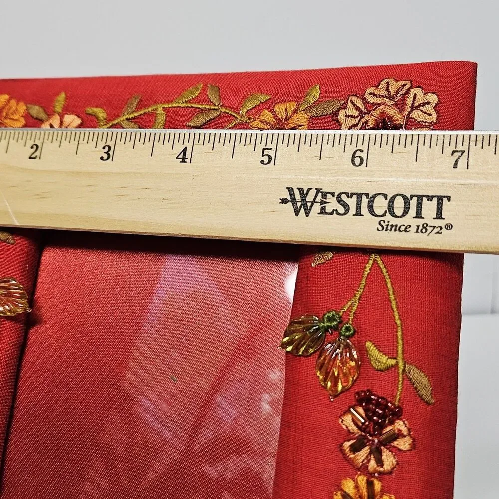 Vtg Photo Frame Gift Red Satin Fabric Embroidered beads Floral Beading 4 x 6 pic